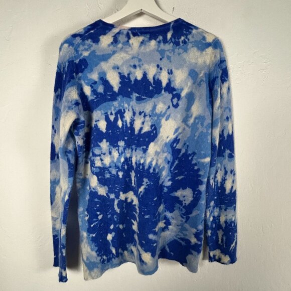 Charter Club Cashmere Sweater Large Blue White Tie-Dye Crewneck Luxury Soft - Picture 2 of 7